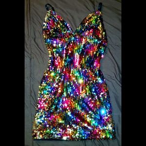 Rainbow sequin mini dress